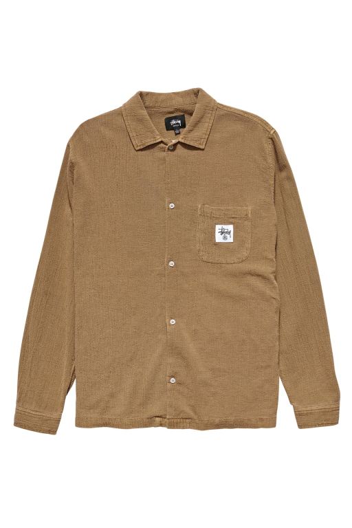 Stussy Mens Grid Seersucker LS Shirts Brown - TOGWN0489